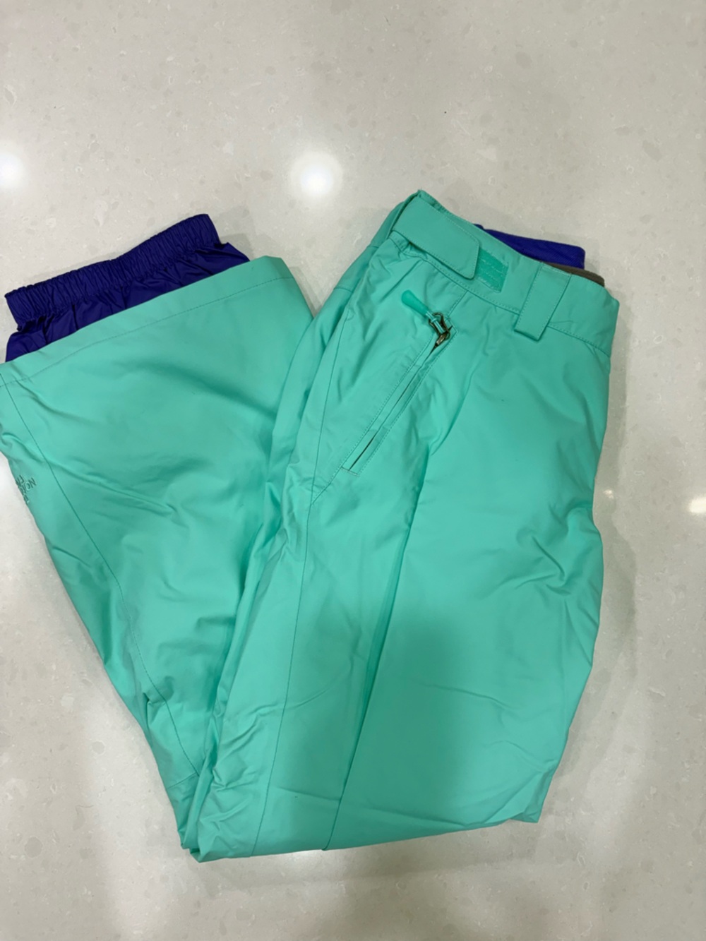North Face Snow Pants | green w purple lining and removable fleece layer